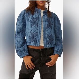Free people Quinn Quilted Cotton Denim Jacket Size Large Blue
